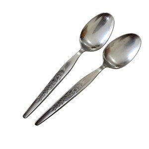 2 Elden Vintage Flower Teaspoon Spoon Stainless 6" Rose Midcentury Colonial Styl